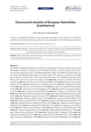 Commented Checklist of European Gelechiidae (Lepidoptera)