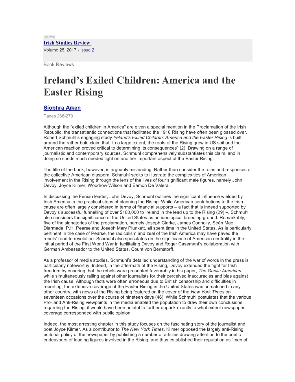 Ireland's Exiled Children: America and the Easter Rising