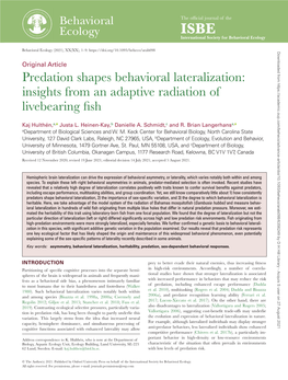 Predation Shapes Behavioral Lateralization: Insights from an Adaptive Radiation of Livebearing Fish