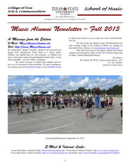 Music Alumni Newsletter – Fall 2015