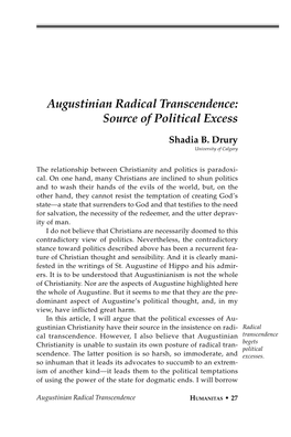Augustinian Radical Transcendence: Source of Political Excess