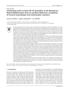 Contrasting Mafic to Felsic HP–HT Granulites of the Blanský Les Massif