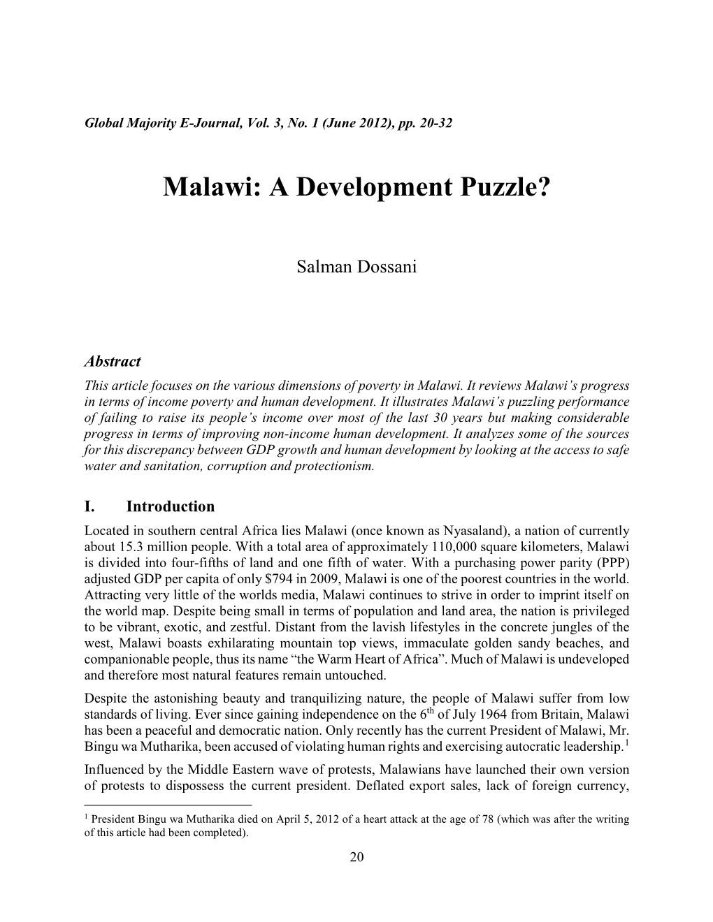 Malawi: a Development Puzzle?