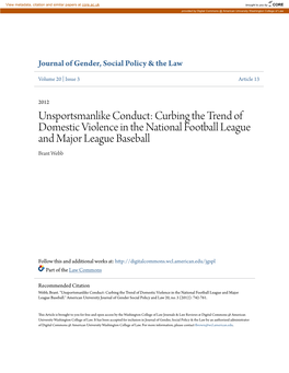 Curbing the Trend of Domestic Violence in the National Football League and Major League Baseball Brant Webb
