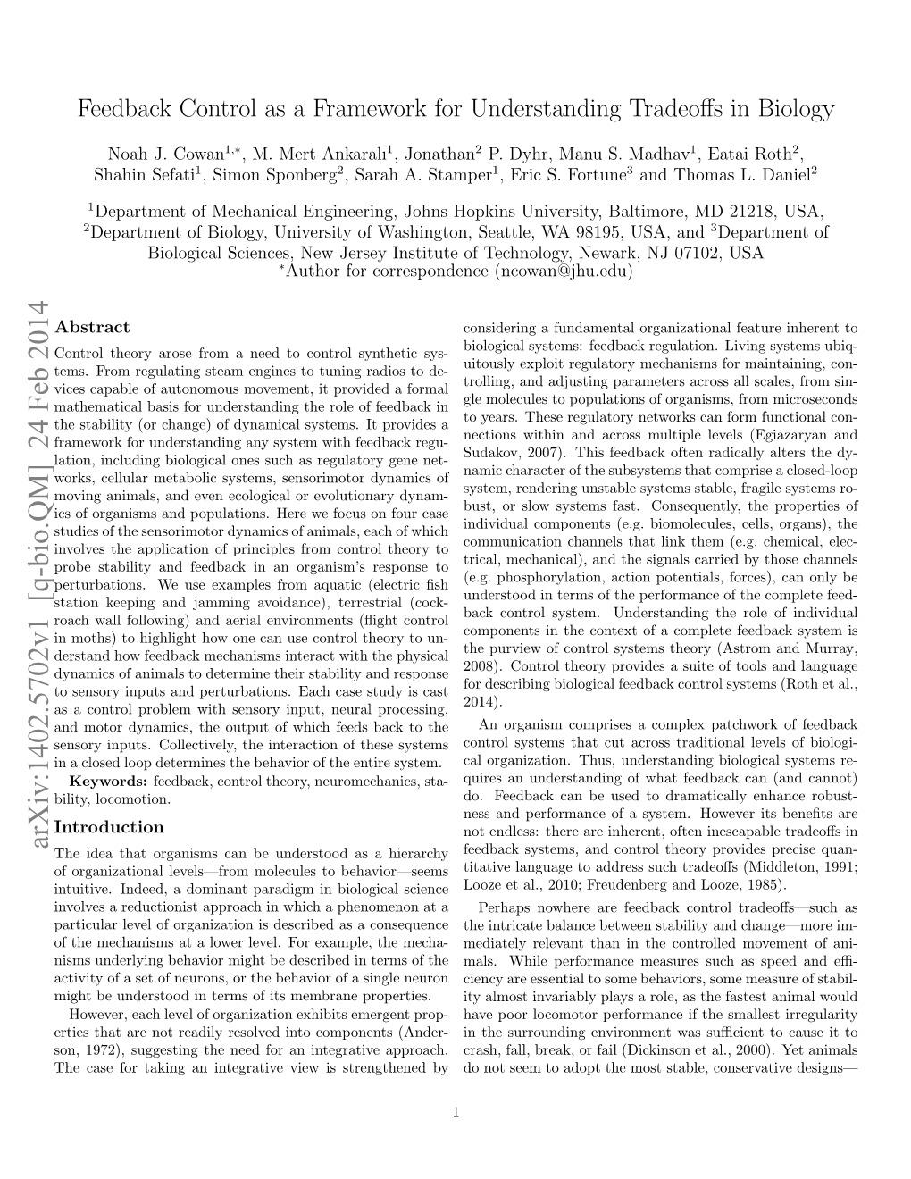 Feedback Control As a Framework for Understanding Tradeoffs in Biology