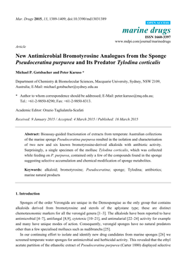 New Antimicrobial Bromotyrosine Analogues from the Sponge Pseudoceratina Purpurea and Its Predator Tylodina Corticalis