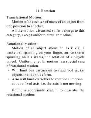11. Rotation Translational Motion: Motion of the Center of Mass of an Object from One Position to Another