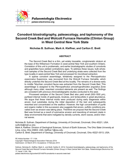 Conodont Biostratigraphy, Paleoecology, and Taphonomy of the Second Creek Bed and Wolcott Furnace Hematite (Clinton Group) in West Central New York State