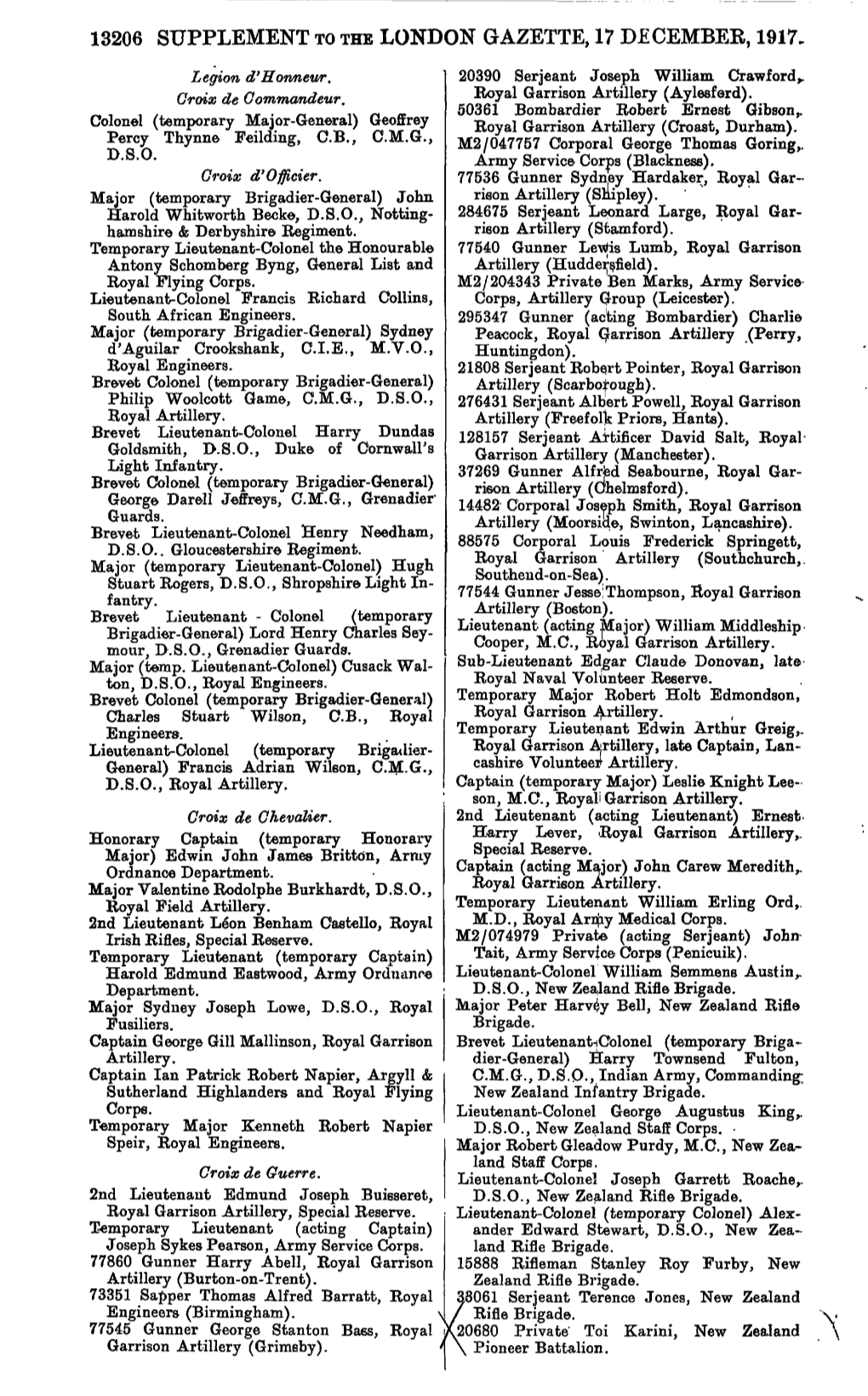 13206 Supplement to the London Gazette, 17 December, 1917