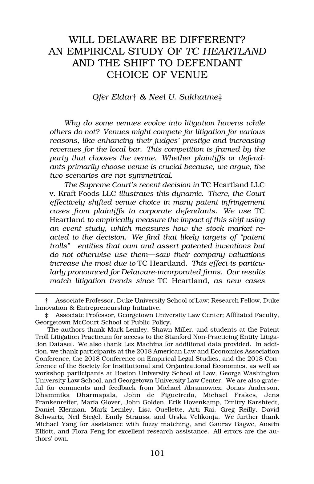 Will Delaware Be Different? an Empirical Study of Tc Heartland and the Shift to Defendant Choice of Venue