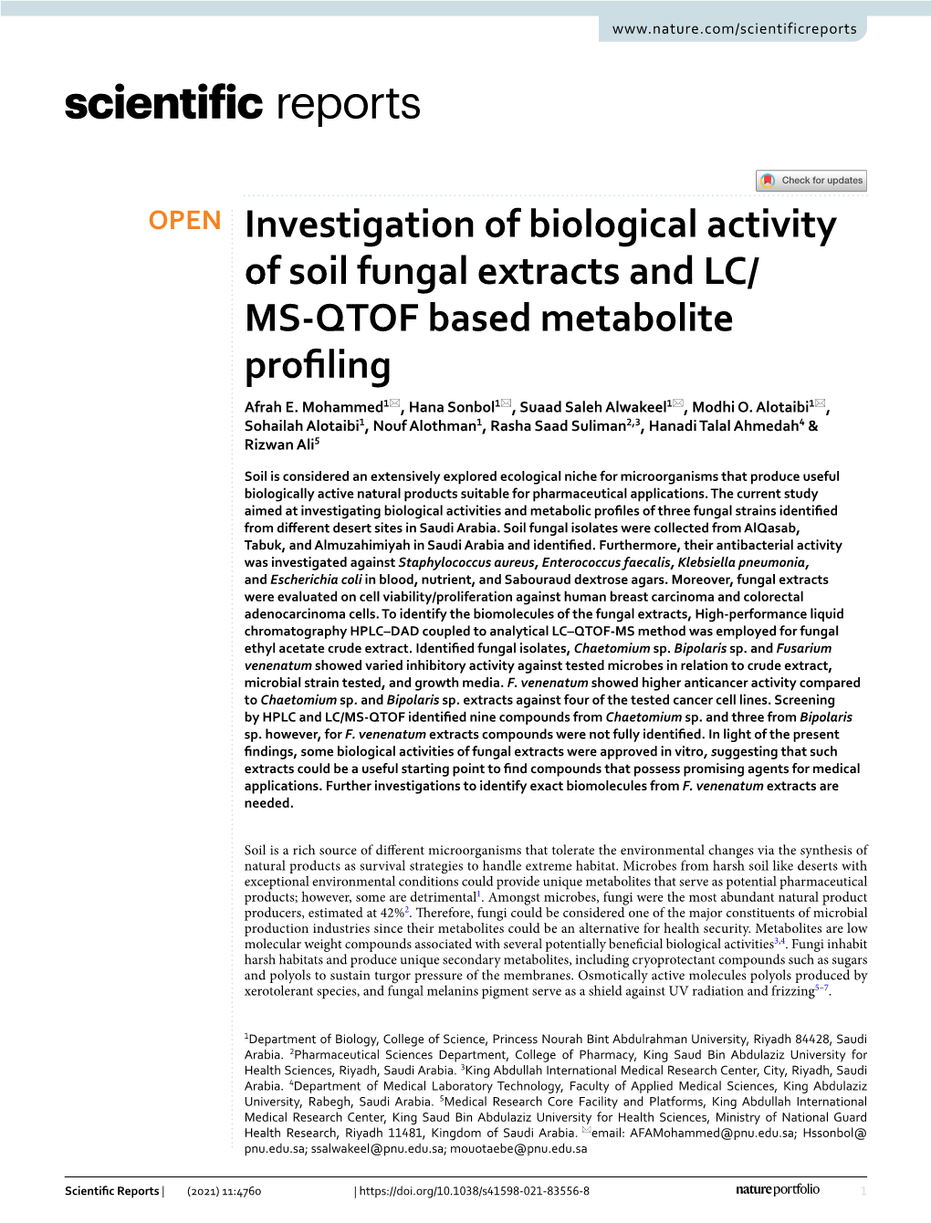 Investigation of Biological Activity of Soil Fungal Extracts and LC/MS