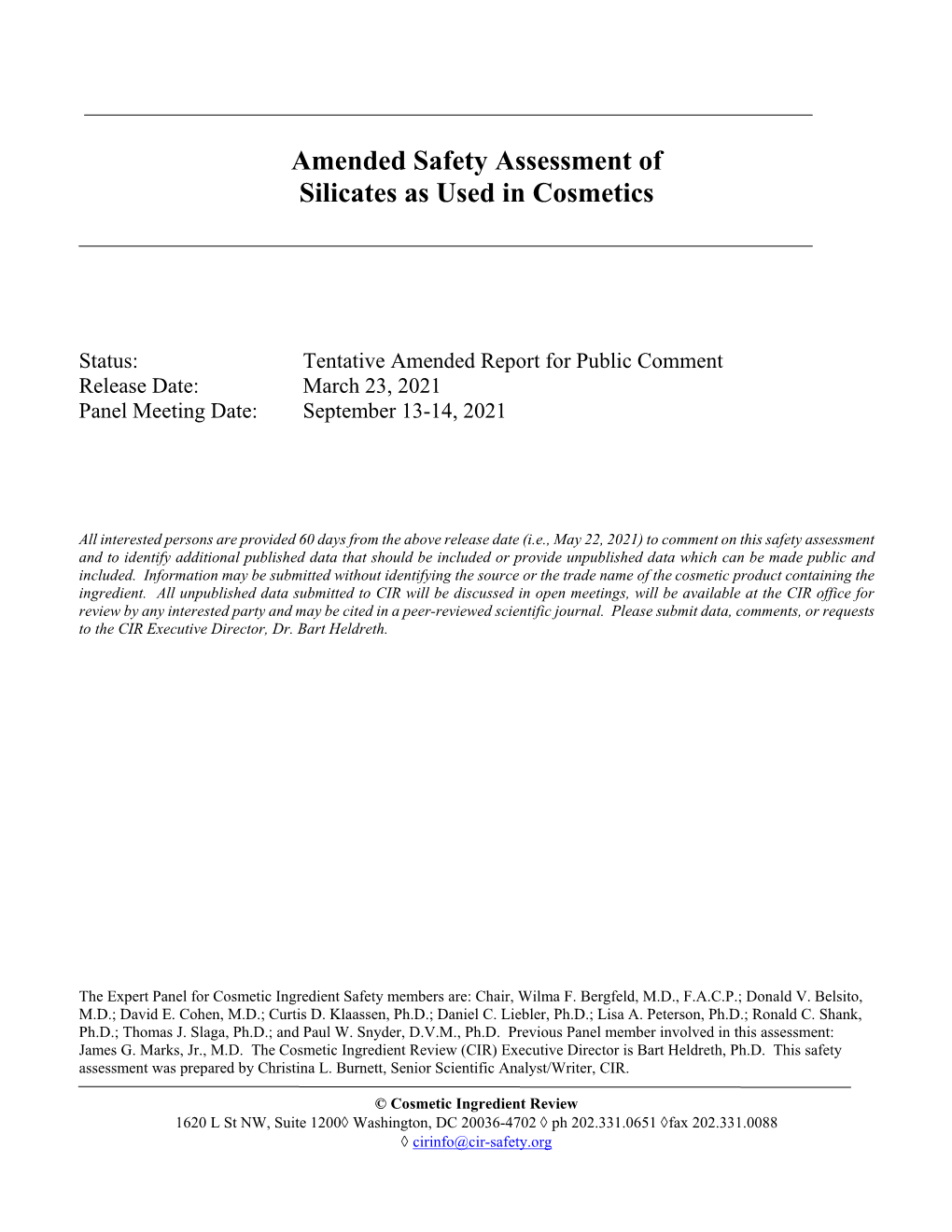 Amended Safety Assessment of Silicates As Used in Cosmetics