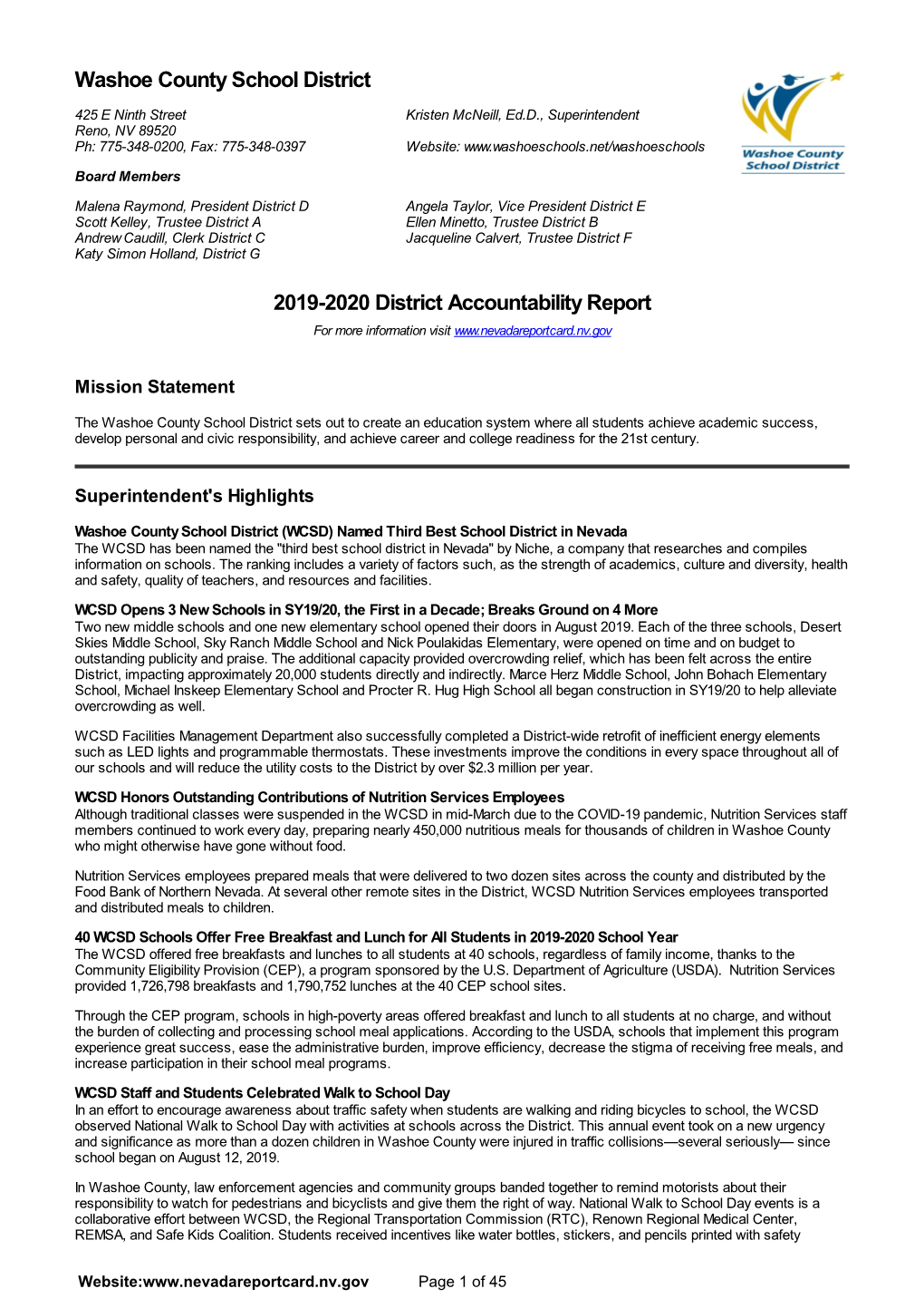 2019-2020 District Accountability Report Washoe County School