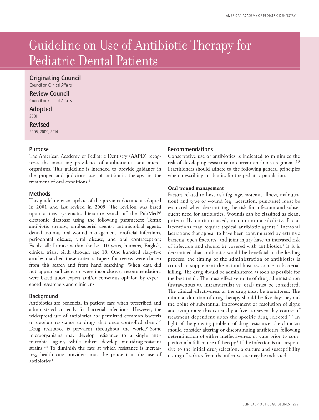 Guideline on Use of Antibiotic Therapy for Pediatric Dental Patients
