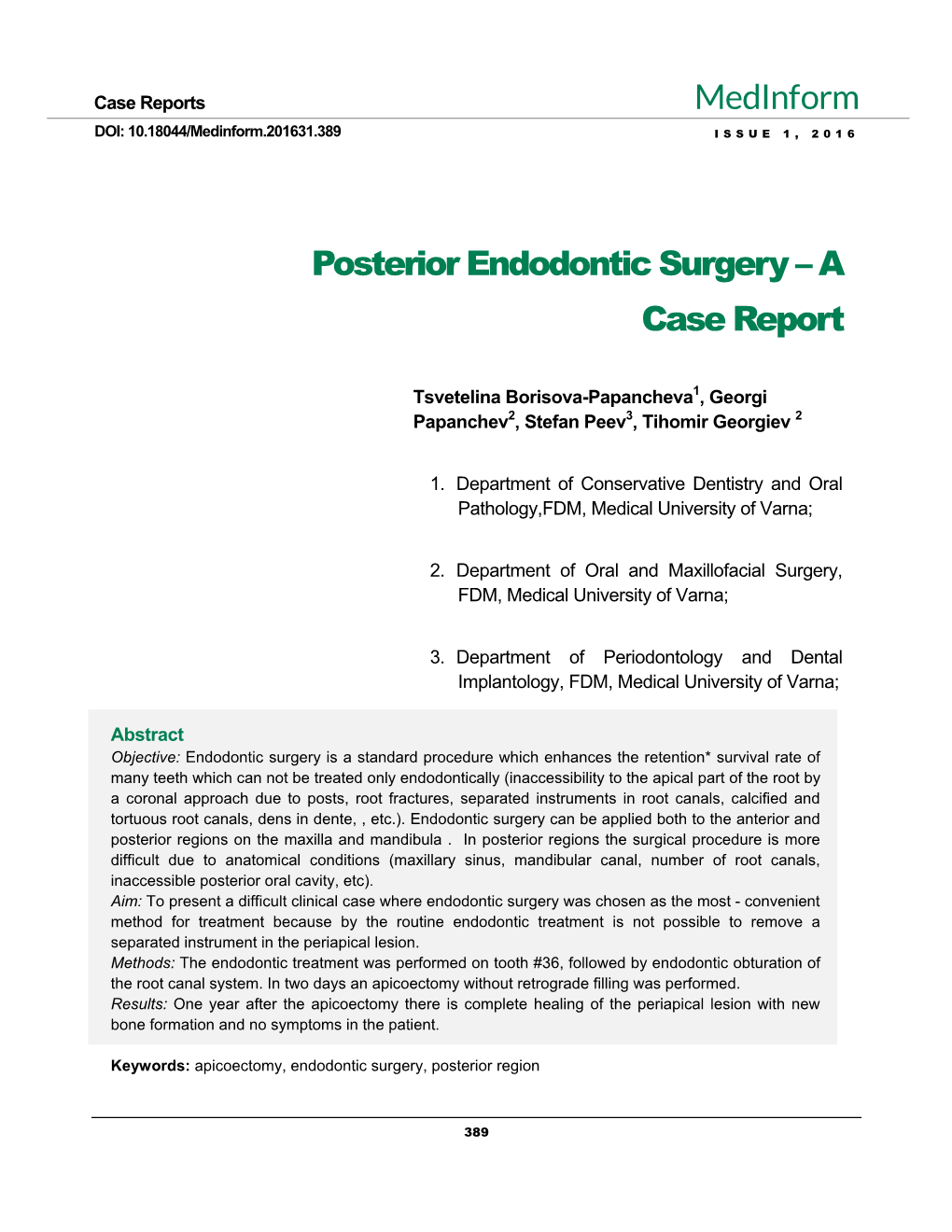 Posterior Endodontic Surgery – a Case Report