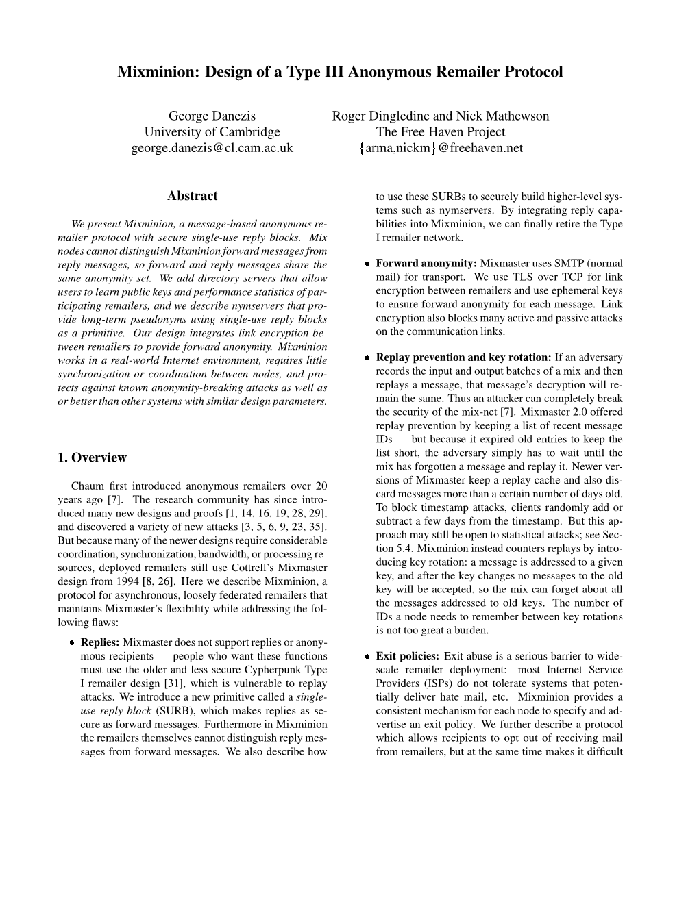 Mixminion: Design of a Type III Anonymous Remailer Protocol