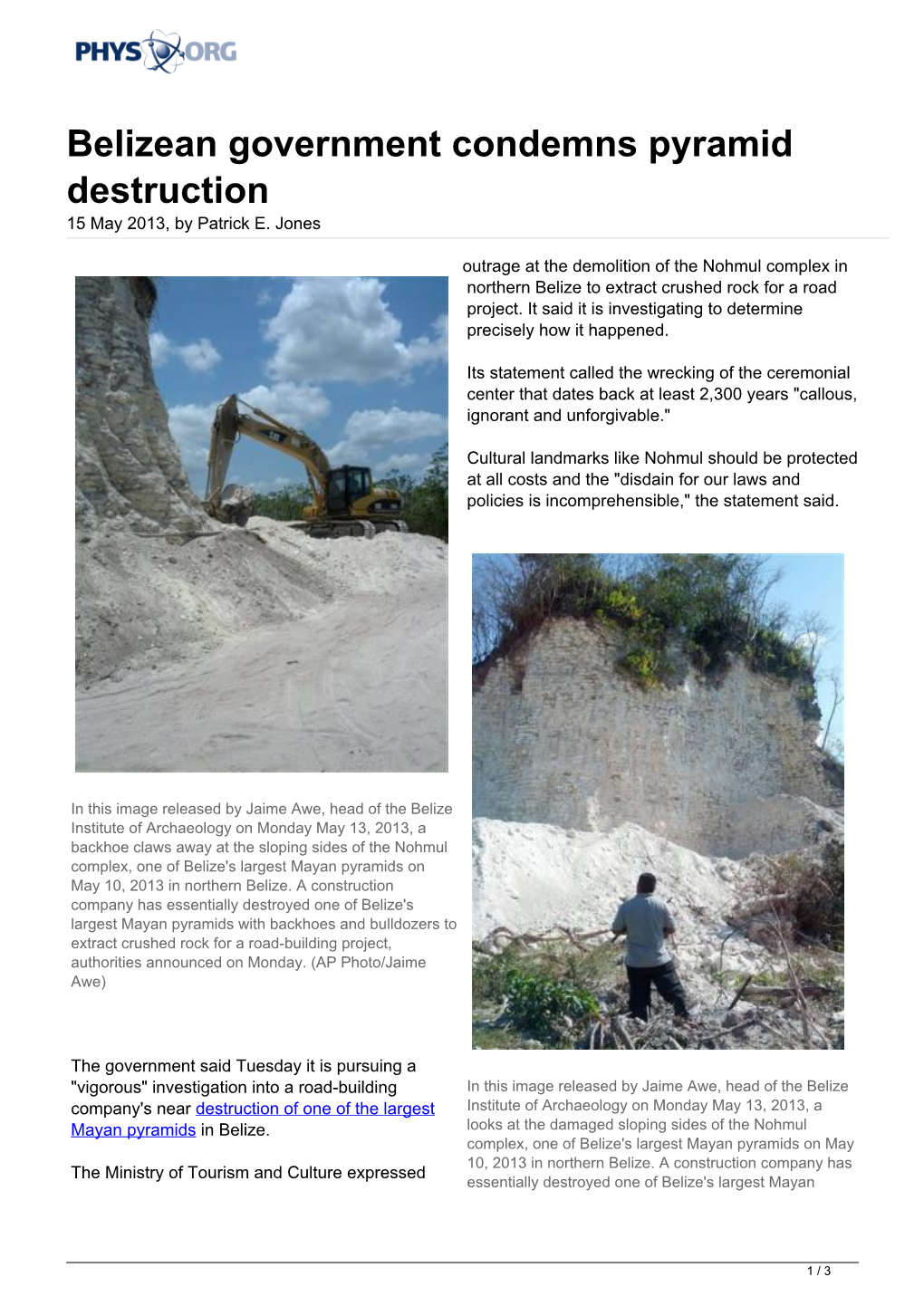 Belizean Government Condemns Pyramid Destruction 15 May 2013, by Patrick E