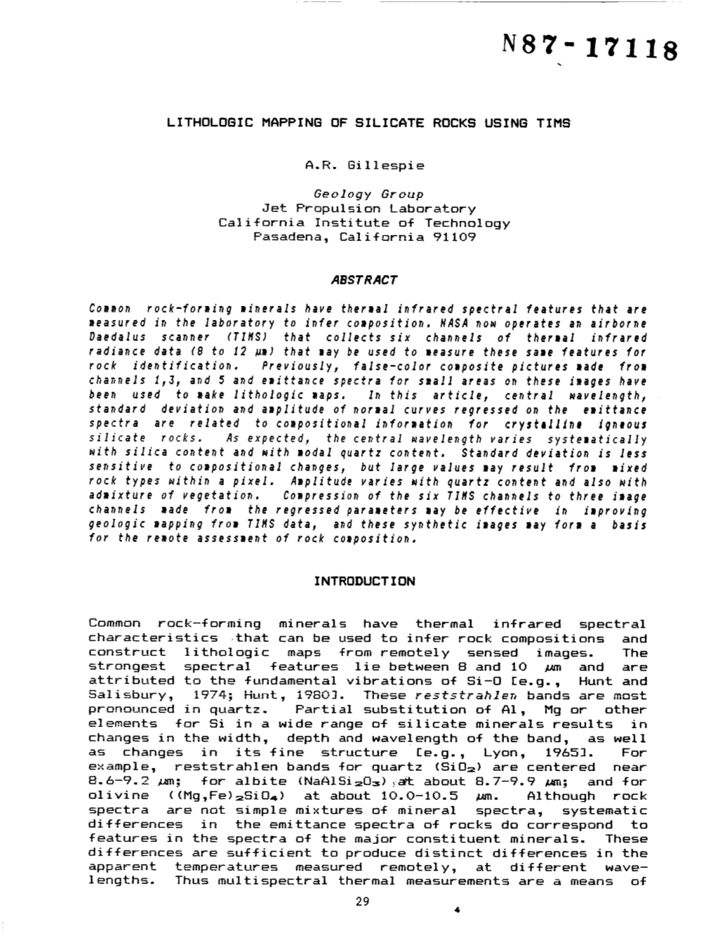 LITHOLOGIC MCIPPING of SILICATE ROCKS USING TIMS Common Rock