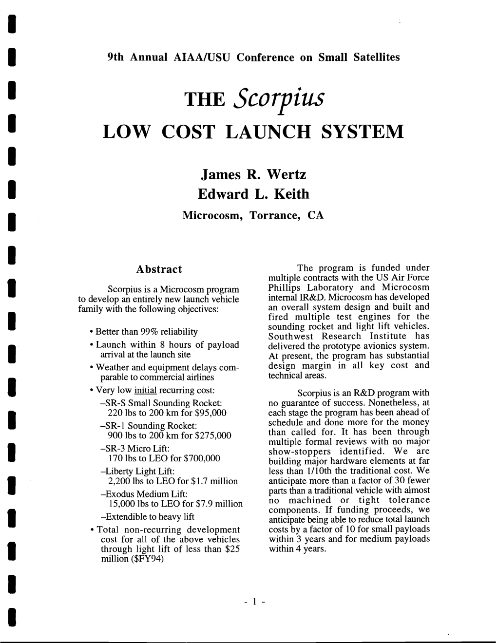 The Scorpius Low Cost Launch System