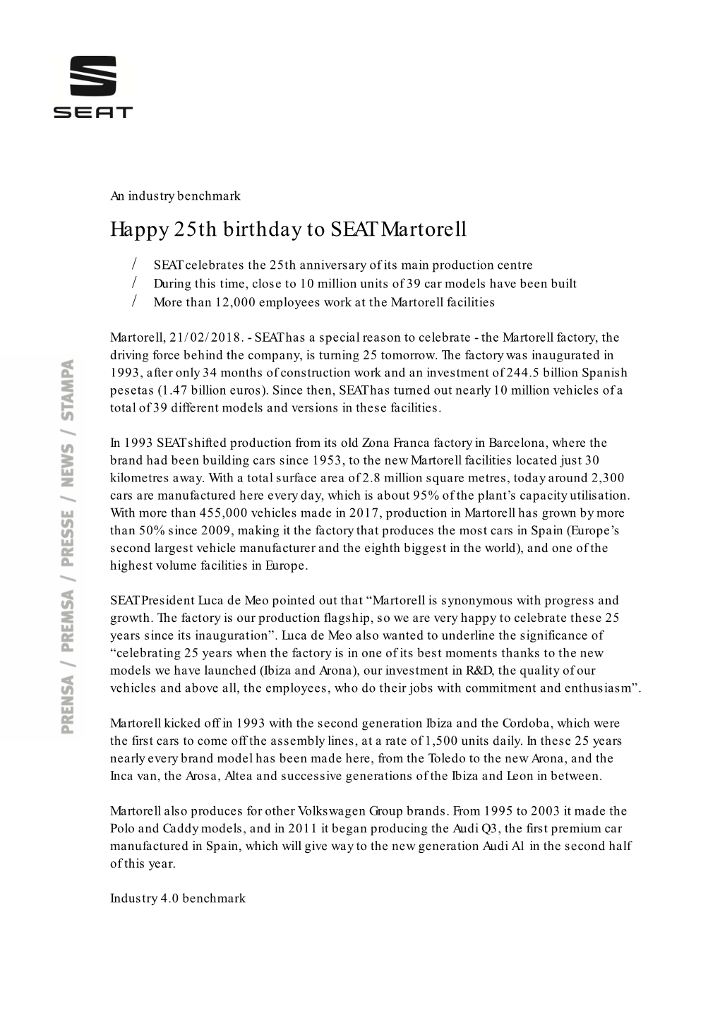 Happy 25Th Birthday to SEAT Martorell
