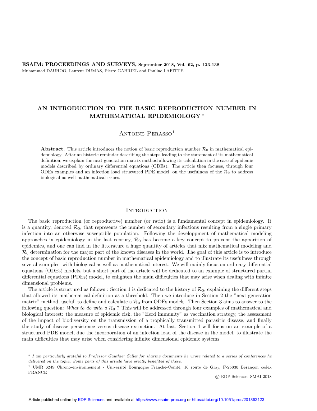 An Introduction to the Basic Reproduction Number in Mathematical Epidemiology ∗