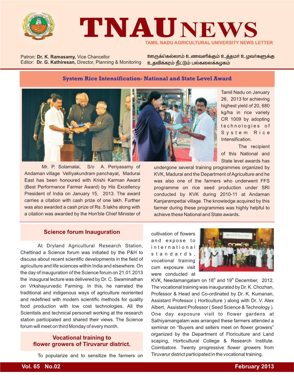 Tnaunews Tamil Nadu Agricultural University News Letter