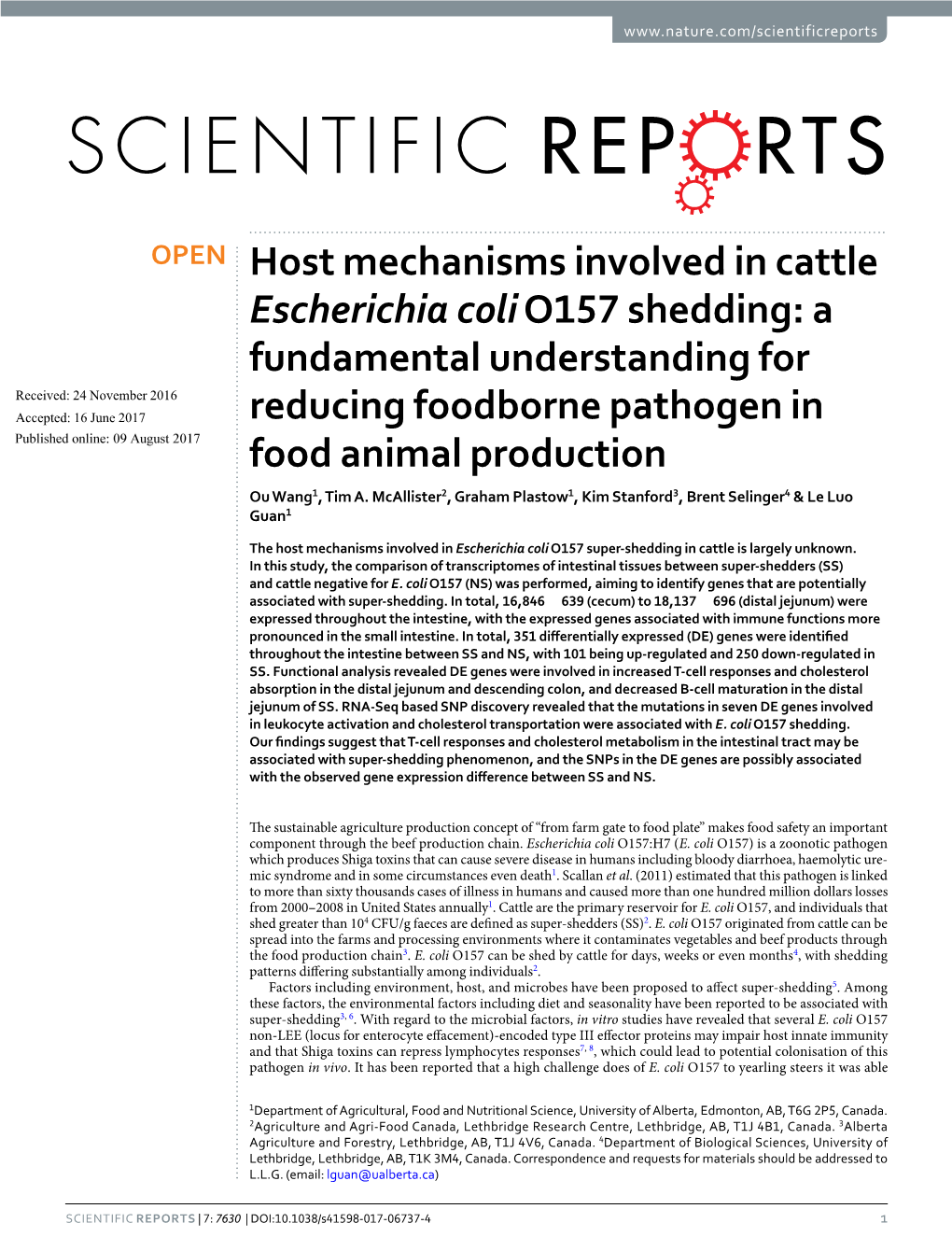 Host Mechanisms Involved in Cattle Escherichia Coli O157 Shedding: a Fundamental Understanding for Reducing Foodborne Pathogen I