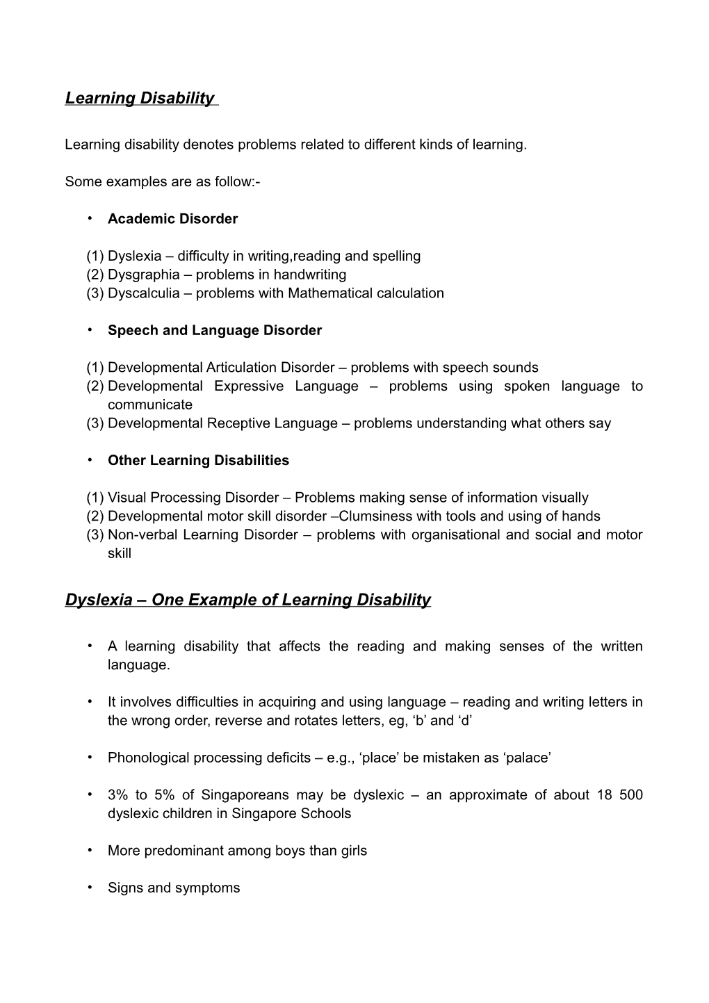 Learning Disability