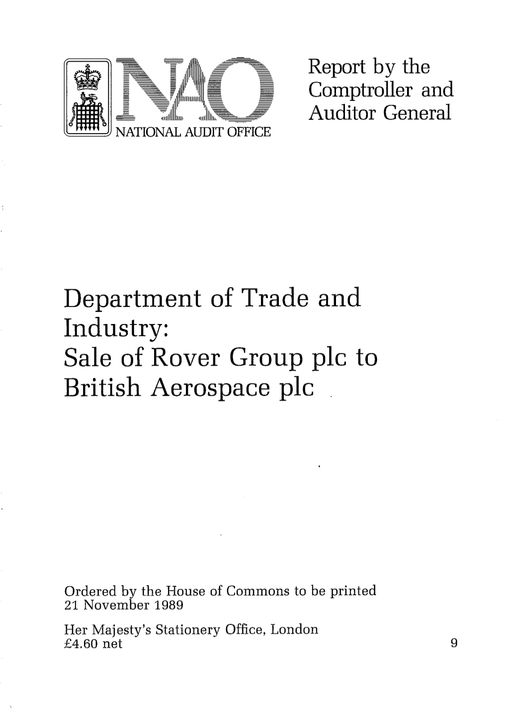 Sale of Rover Group Plc to British Aerospace Plc