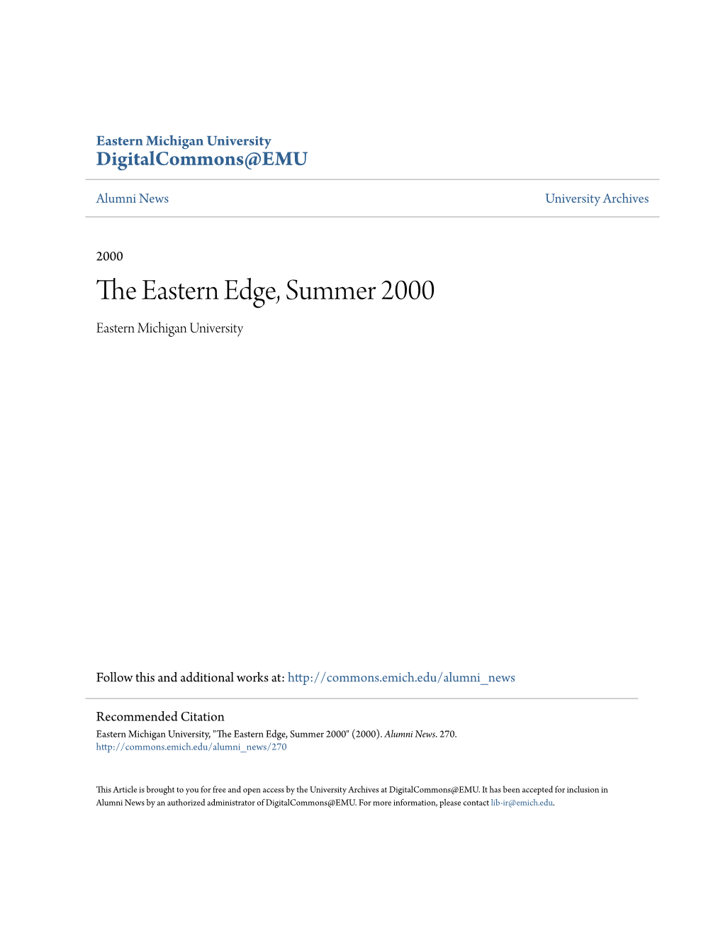 The Eastern Edge, Summer 2000