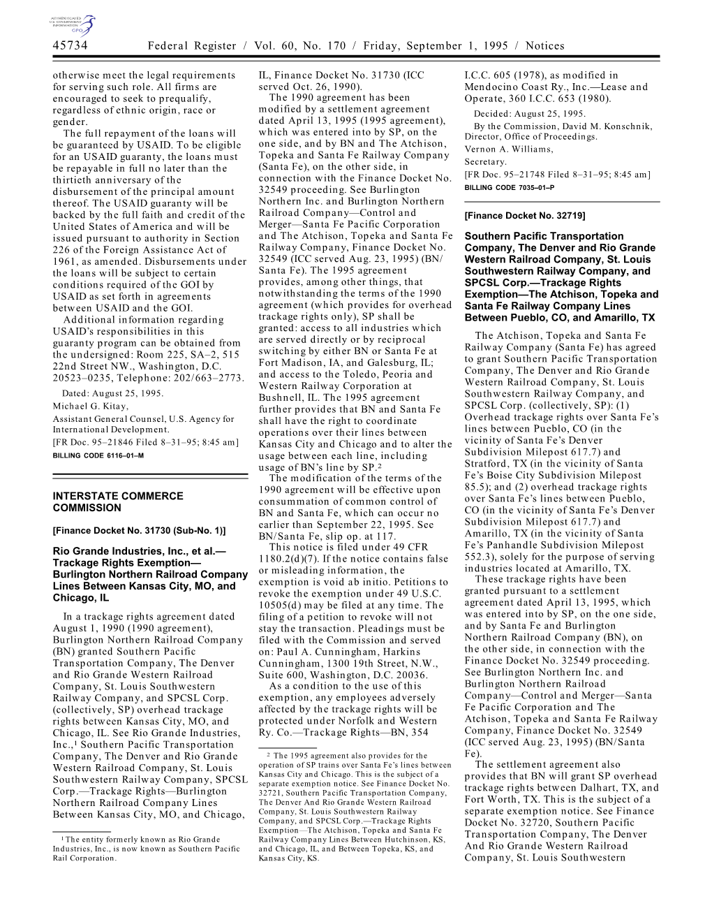 Federal Register / Vol. 60, No. 170 / Friday, September 1, 1995 / Notices Otherwise Meet the Legal Requirements IL, Finance Docket No