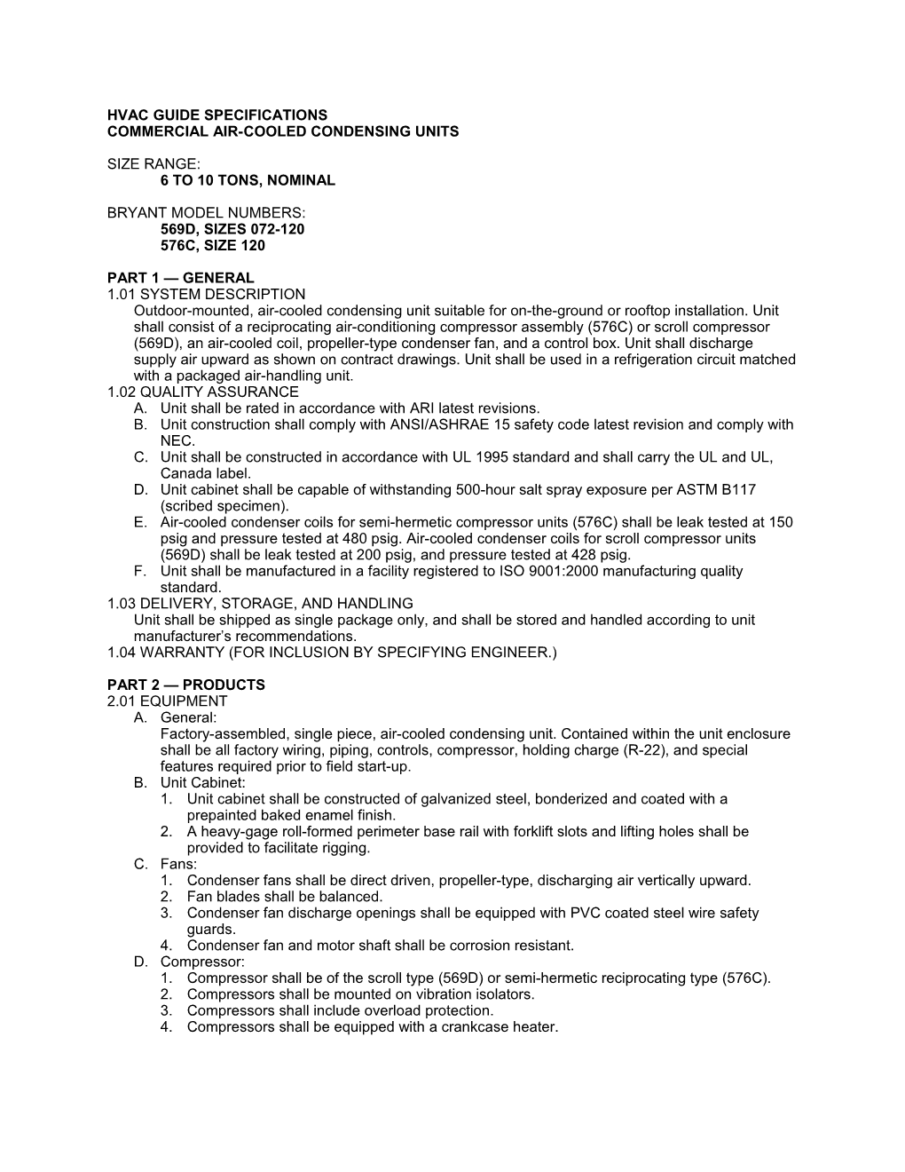 569D, 576C Guide Specifications, 6 to 10 Tons