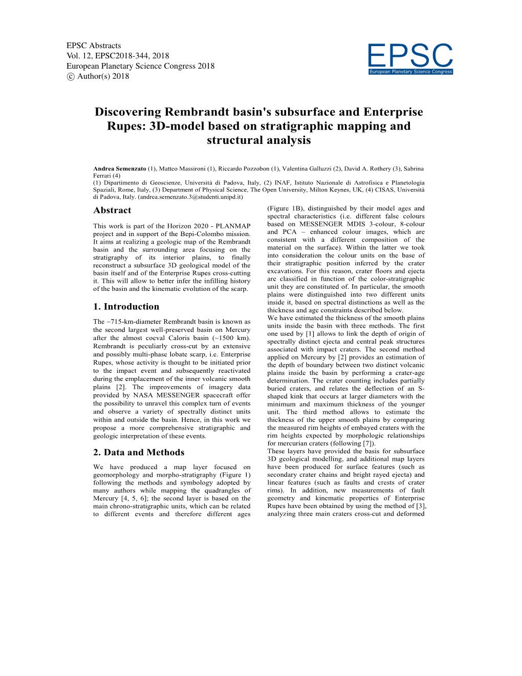 Discovering Rembrandt Basin's Subsurface and Enterprise Rupes: 3D-Model Based on Stratigraphic Mapping and Structural Analysis