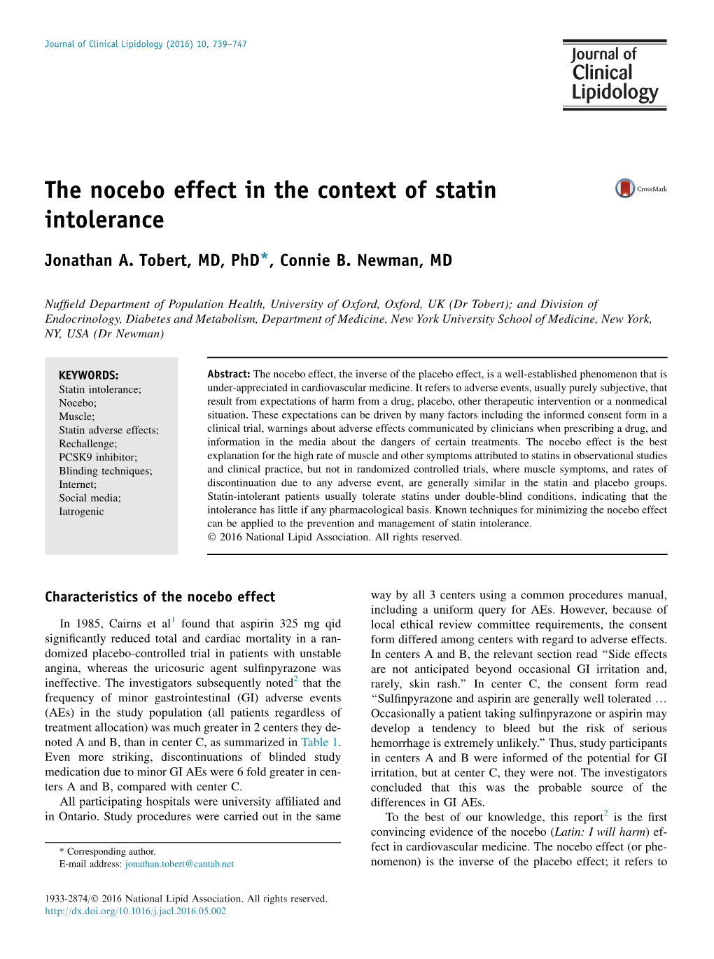 The Nocebo Effect in the Context of Statin Intolerance