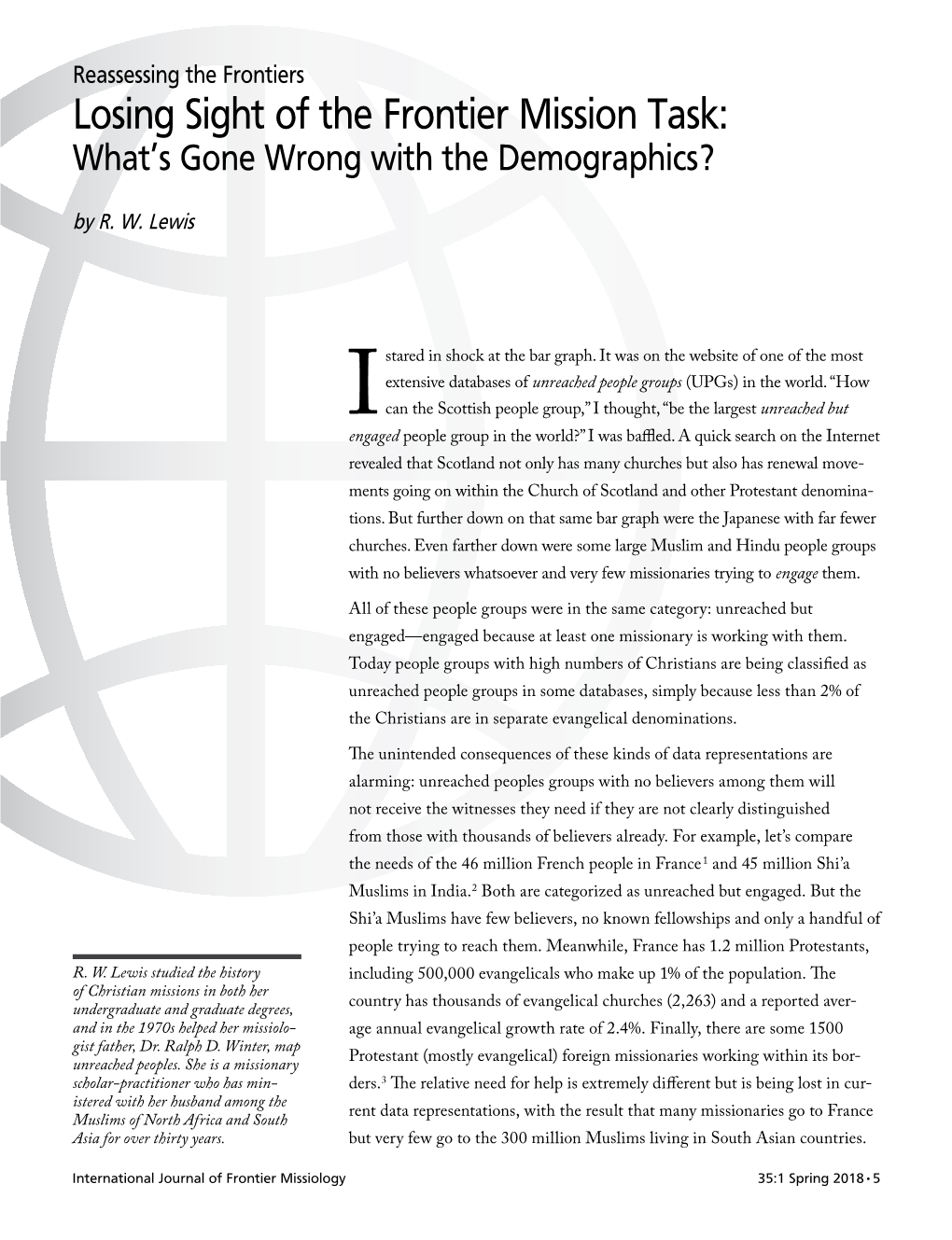 Losing Sight of the Frontier Mission Task: What’S Gone Wrong with the Demographics? by R