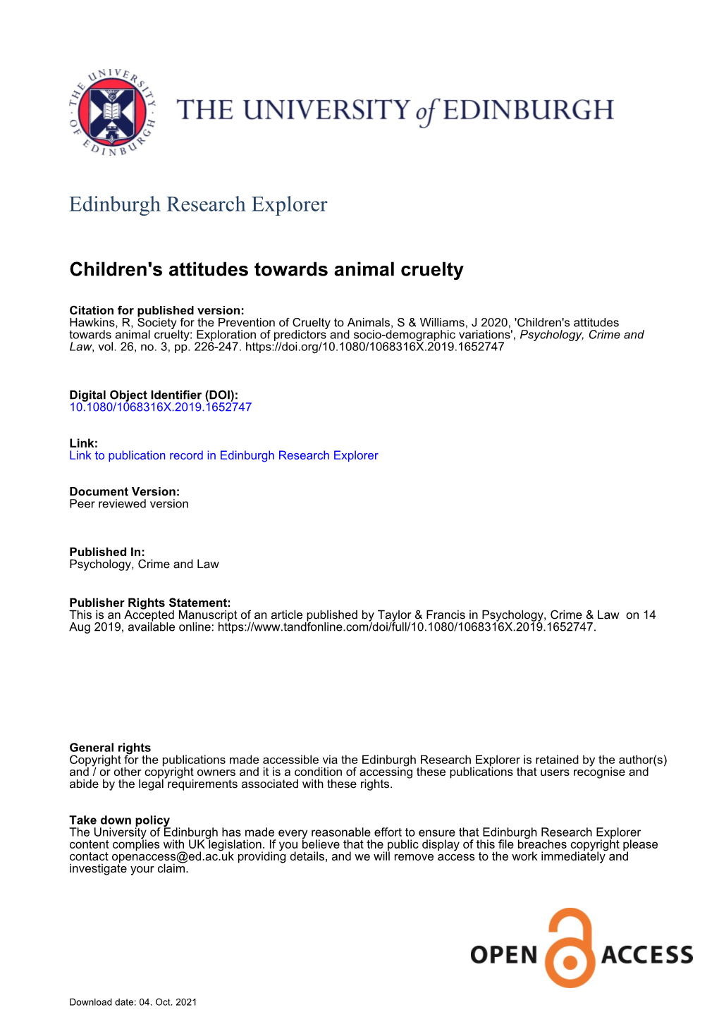 Children's Attitudes Towards Animal Cruelty