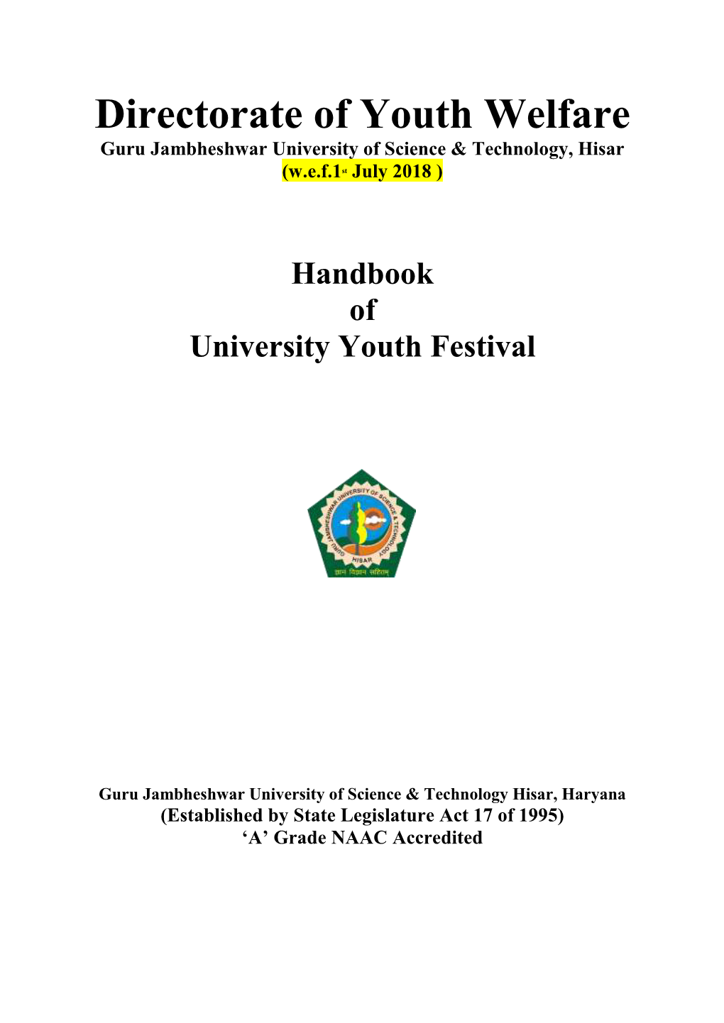 Handbook of University Youth Festival W.E.F. July 2018