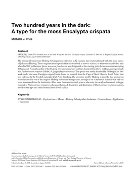 Two Hundred Years in the Dark: a Type for the Moss Encalypta Crispata