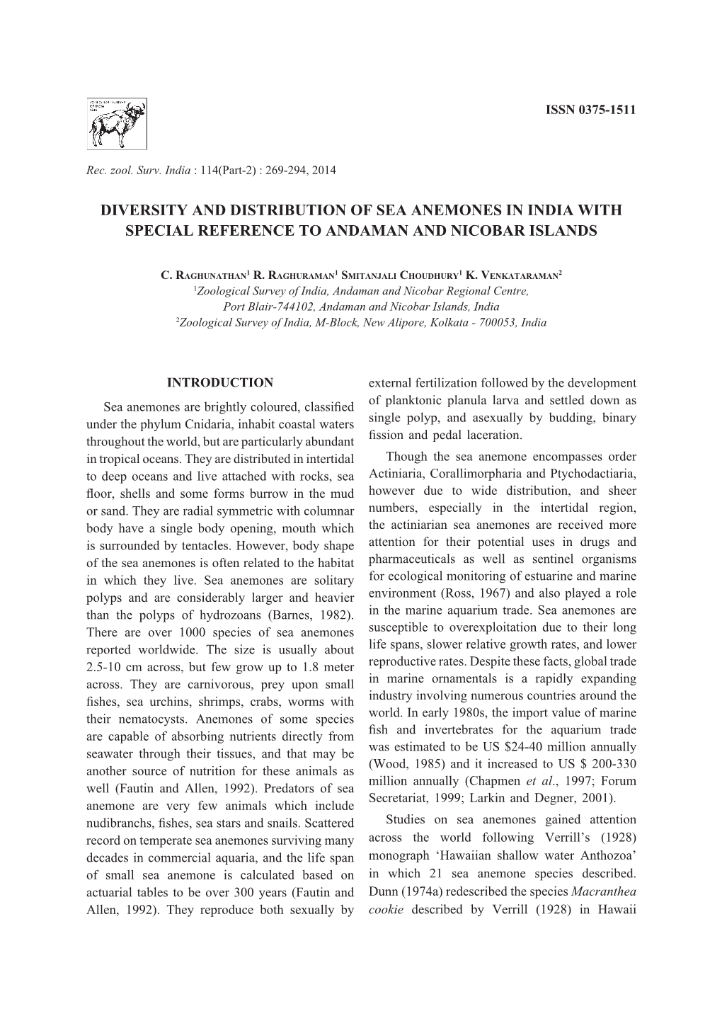 Diversity and Distribution of Sea Anemones in India with Special Reference to Andaman and Nicobar Islands