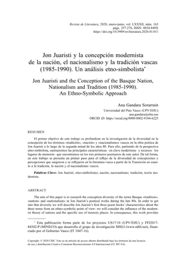 Jon Juaristi Y La Concepción Modernista De La Nación, El Nacionalismo Y La Tradición Vascas (1985-1990)