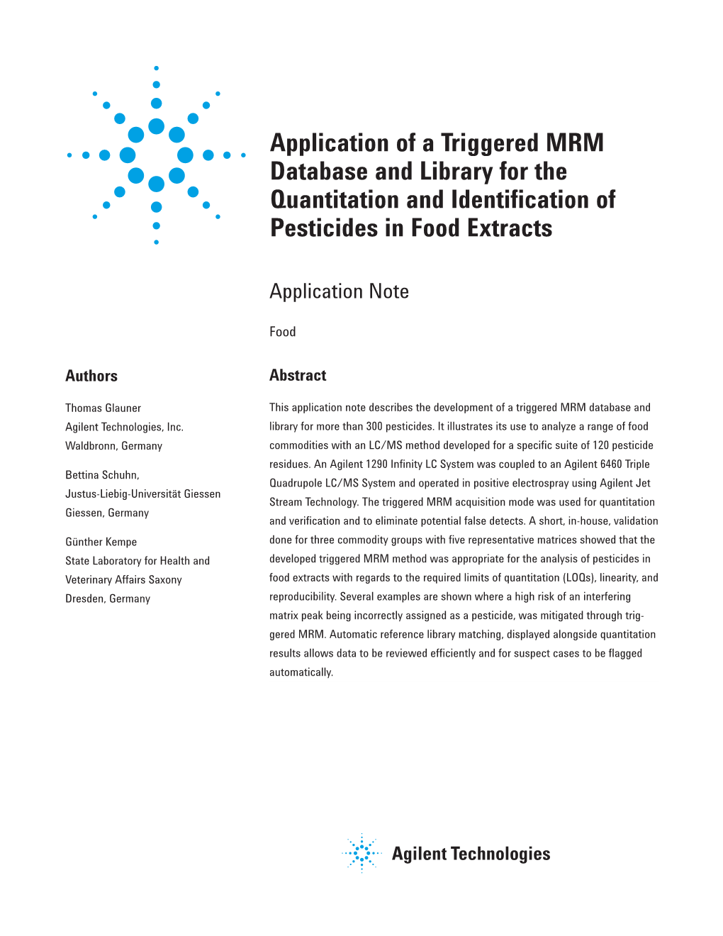 Application of a Triggered MRM Database and Library for the Quantitation and Identification of Pesticides in Food Extracts