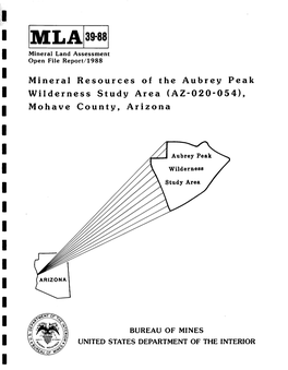 Mineral Resources of the Aubrey Peak | Wilderness Study Area (Azo020-054), | Mohave County, Arizona I I I I