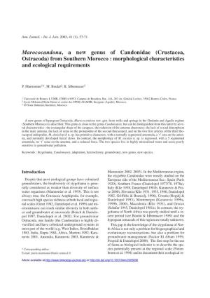 Marococandona, a New Genus of Candonidae (Crustacea, Ostracoda) from Southern Morocco : Morphological Characteristics and Ecological Requirements