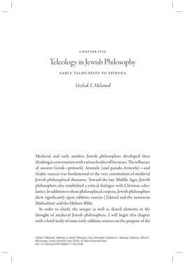Teleology in Jewish Philosophy Early Talmudists to Spinoza