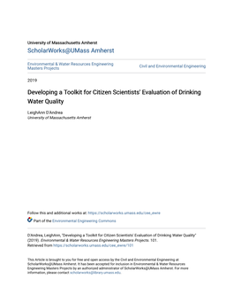 Developing a Toolkit for Citizen Scientists' Evaluation of Drinking Water Quality