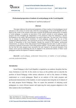 Professional Preparation of Students of Social Pedagogy in the Czech Republic