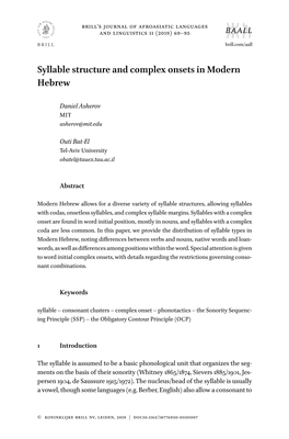 Syllable Structure and Complex Onsets in Modern Hebrew