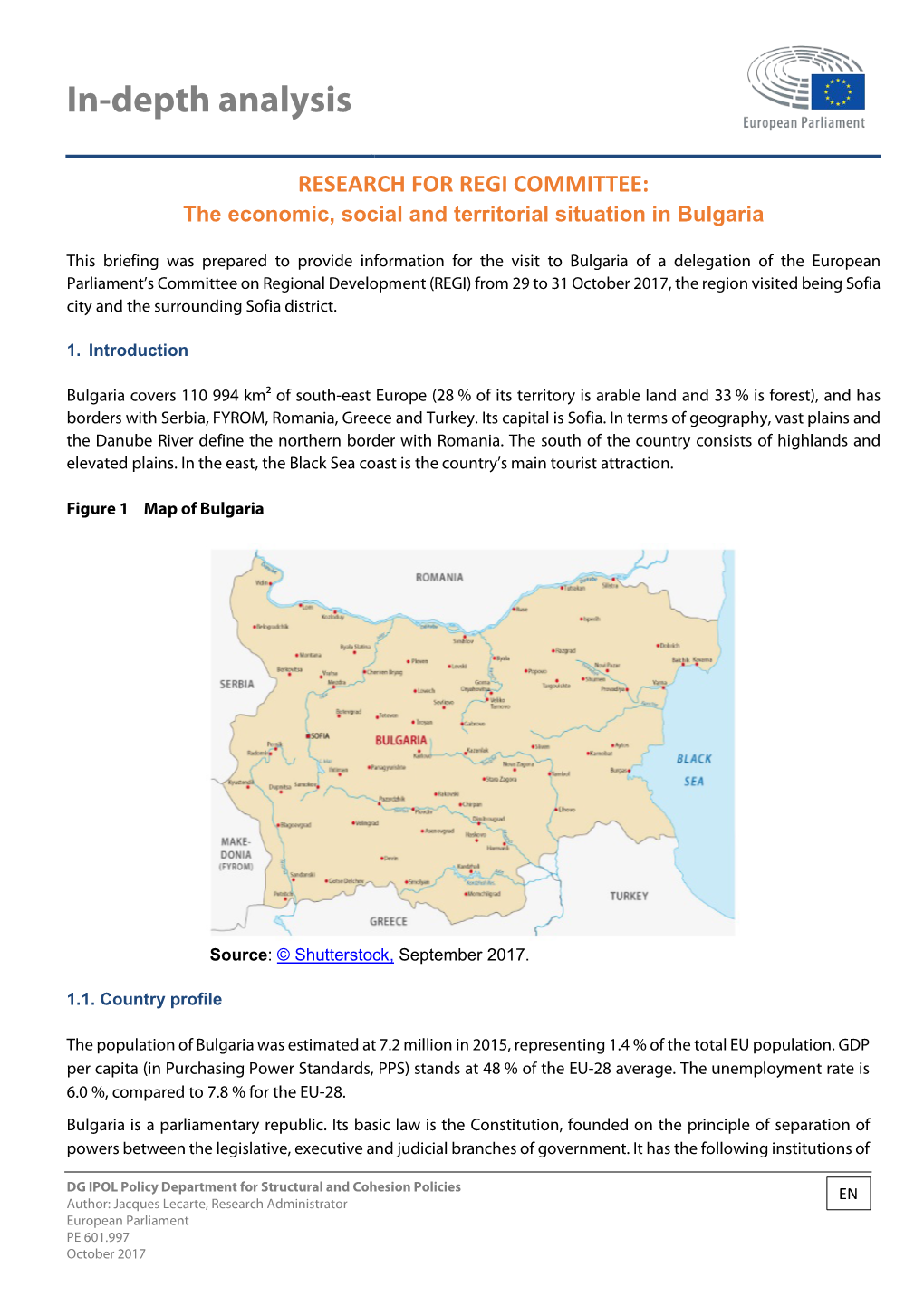 The Economic, Social and Territorial Situation in Bulgaria