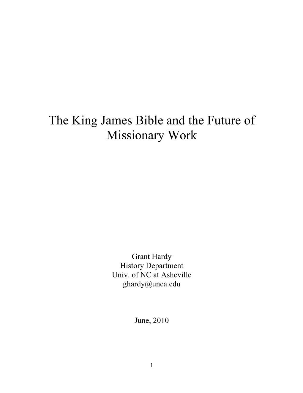 The King James Bible and the Future of Missionary Work