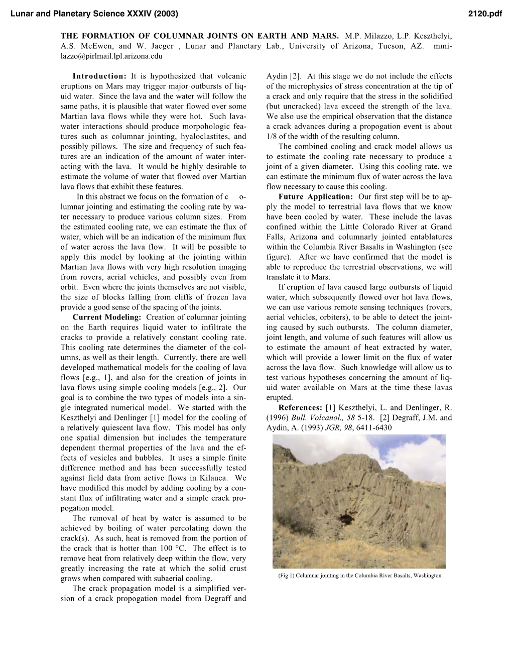 The Formation of Columnar Joints on Earth and Mars